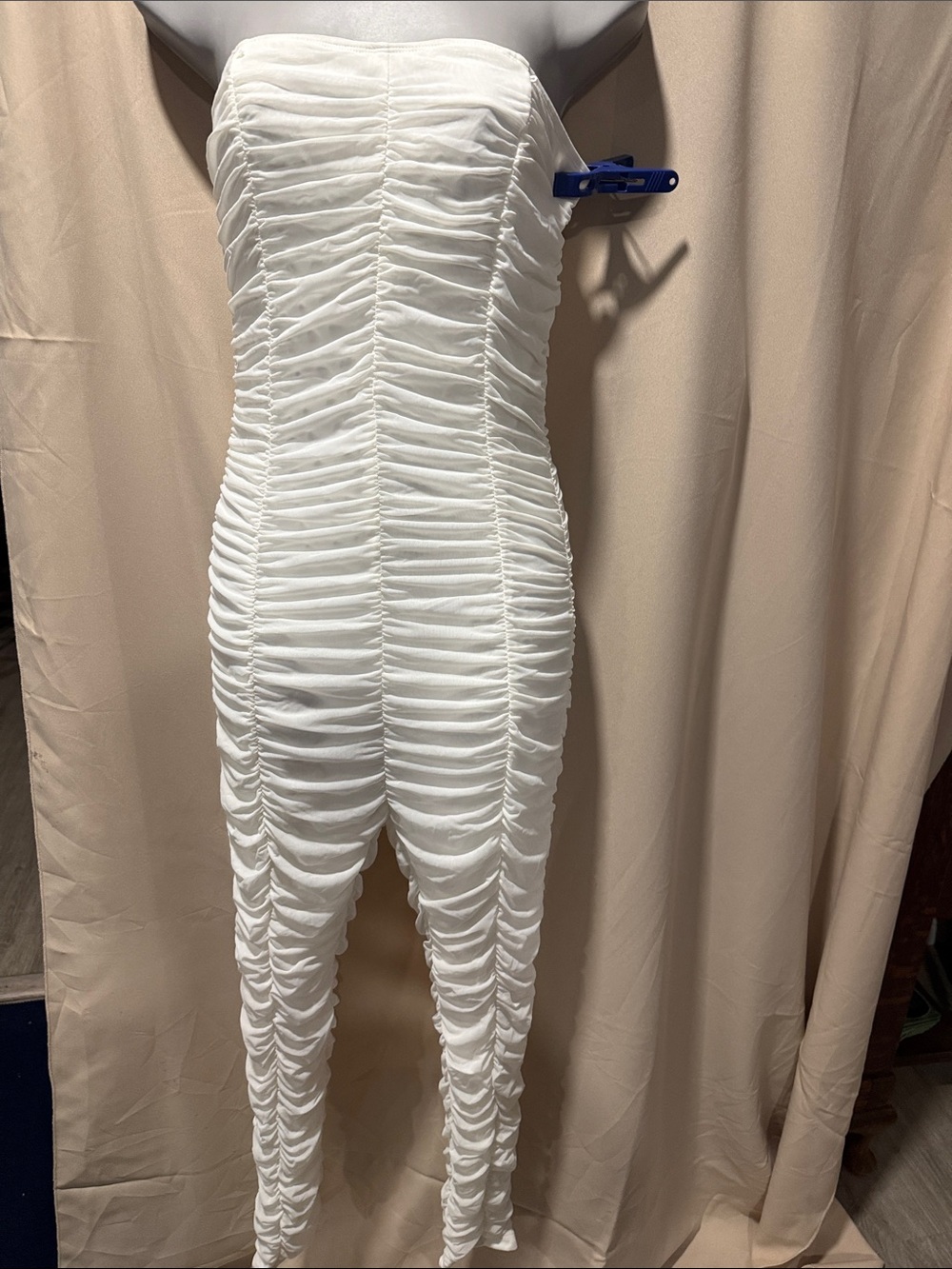 Ruched Strapless White Jumpsuit